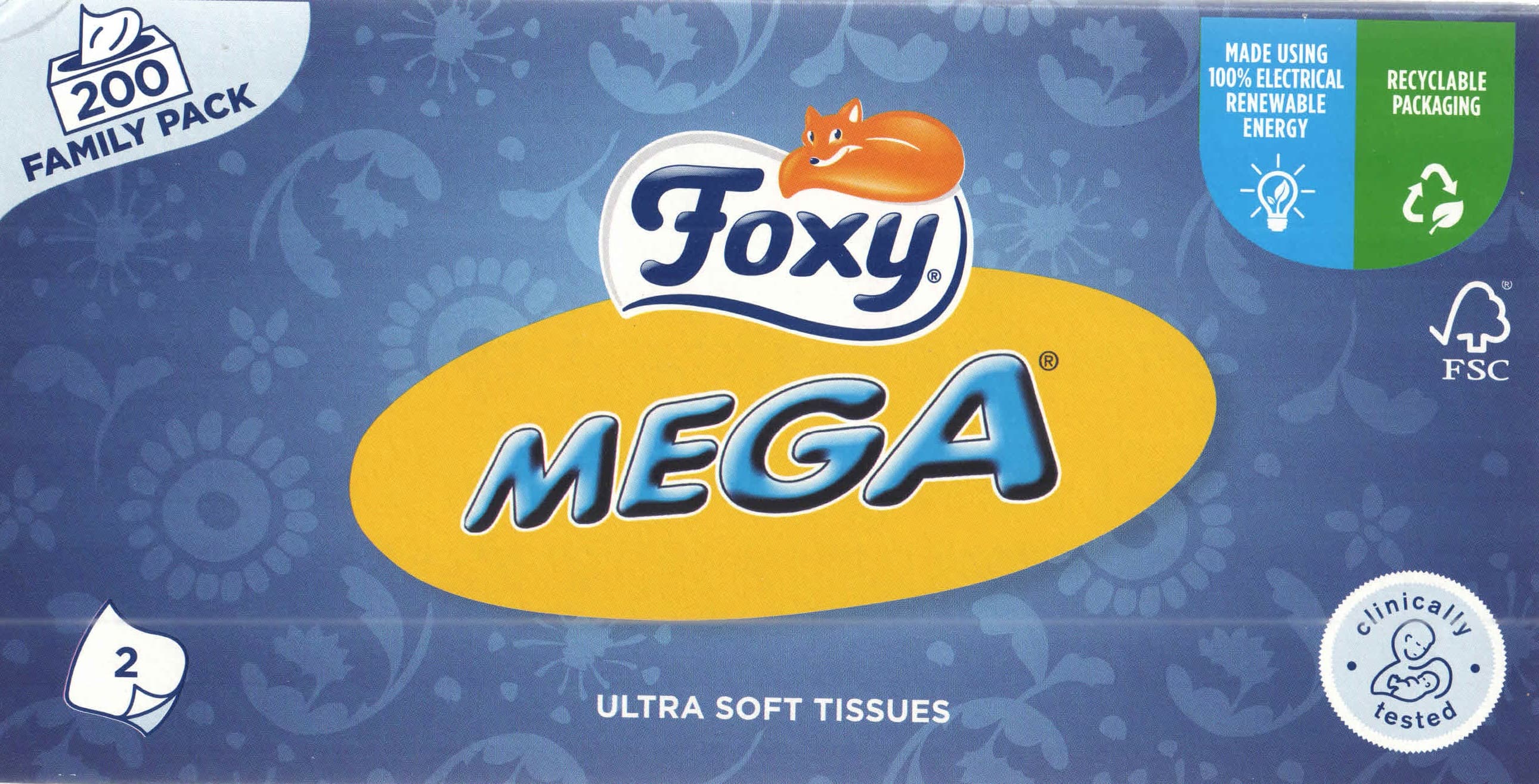 Chusteczki kosmetyczne FOXY Ultra miękkie (200 sztuk) 2 warstwy