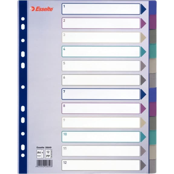 Przekładka PP A4 MULTICOLOR 12kart 20649 MAXI ESSELTE