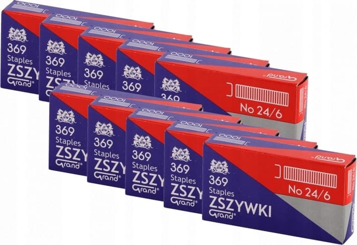 Zszywki biurowe 24/6 369 (10 paczek x 1000 sztuk) do zszywaczy 110-1388 GRAND