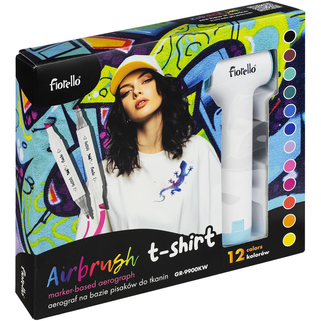 Markery do tkanin + pistolet AIRBRUSH zestaw spray FIORELLO T-shirt GR-9900 170-2865