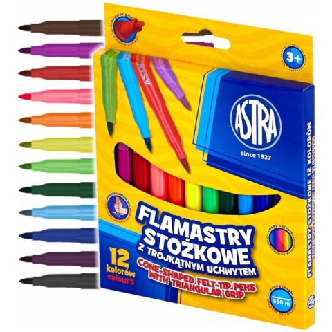 Flamastry stożkowe zestaw 12 kolorów pisaki mazaki 314110003 ASTRA