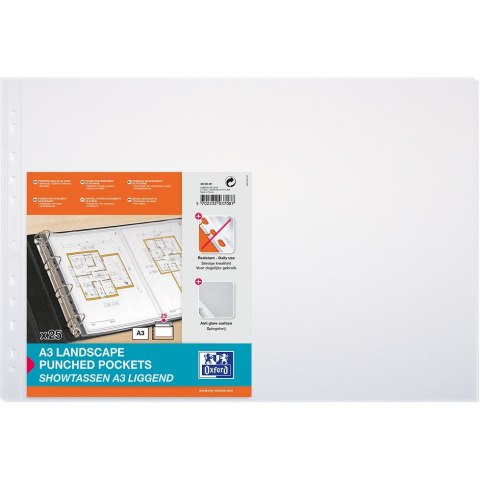 Koszulki groszkowe na dokumenty A3 120mic poziome 25 sztuk 400005481 OXFORD