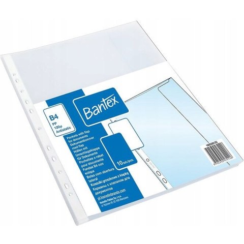 Koszulki groszkowe na dokumenty B4 z klapką 120mic 10 sztuk 100550133 BANTEX