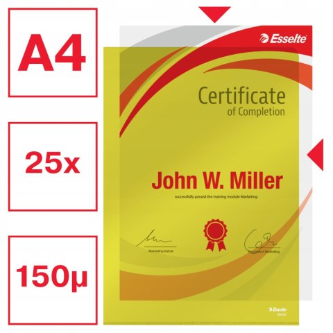 Ofertówki krystaliczne na dokumenty A4 150mic 25 sztuk żółte 55431 ESSELTE