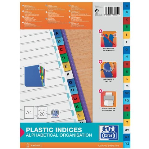 Przekładki alfabetyczne do segregatora A4 PP kolorowe A-Z 100204724 BANTEX