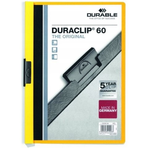 Skoroszyt zaciskowy A4 1-60k żółty DURACLIP Original 220904 DURABLE Skoroszyt zaciskowy A4 1-60k żółty DURACLIP Original 220904 DURABLE