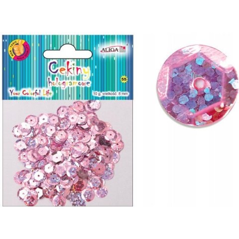 Cekiny hologramowe jasno różowe 8mm, 10g MT-6601 ALIGA Cekiny hologramowe jasno różowe 8mm, 10g MT-6601 ALIGA