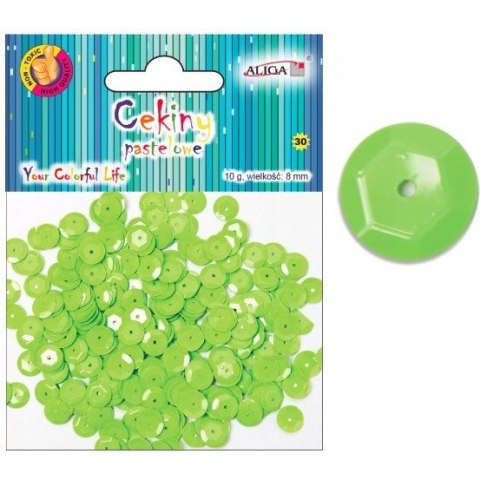 Cekiny pastelowe jasno zielone 8mm, 10g WMT-105(32) ALIGA Cekiny pastelowe jasno zielone 8mm, 10g WMT-105(32) ALIGA