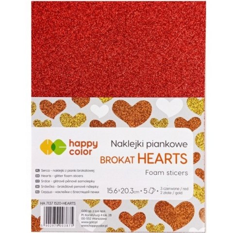 Naklejki brokatowe A5 Serca 5 ark, 2 złote/ 3 czerwone HA 7137 1520-HEARTS Happy Color Naklejki brokatowe A5 Serca 5 ark, 2 złote/ 3 czerwone HA 7137 1520-HEARTS Happy Color