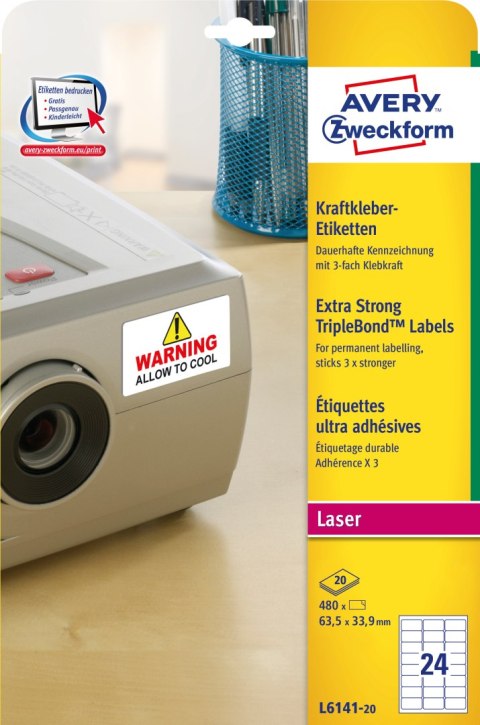 Etykiety 63,5*33,9mm (20 arkuszy) do oznaczeń TripleBond L6141-20 AVERY ZWECKFORM
