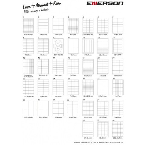 Etykieta A4 biała 70x36mm 035 EMERSON eta4070x036w Etykieta A4 biała 70x36mm 035 EMERSON eta4070x036w