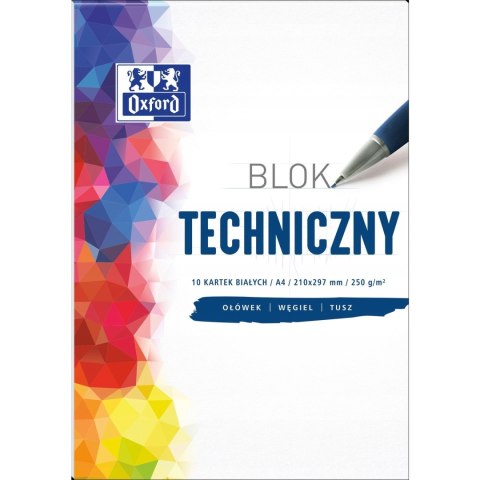 Blok techniczny szkolny A4 biały 10 kartek 250g 400093199 OXFORD