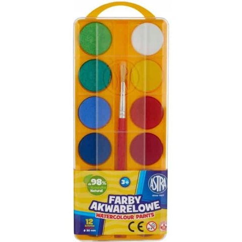 Farby akwarelowe szkolne zestaw 12 kolorów + pędzelek 83216904 ASTRA