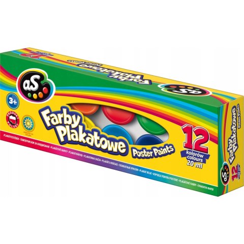 Farby plakatowe zestaw 12 kolorów 20ml szkolne AS 301219004 ASTRA