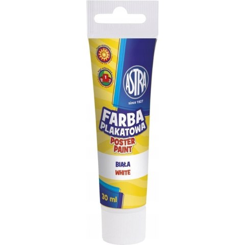 Farba plakatowa w tubkach 30ml szkolna biała 83110904 ASTRA