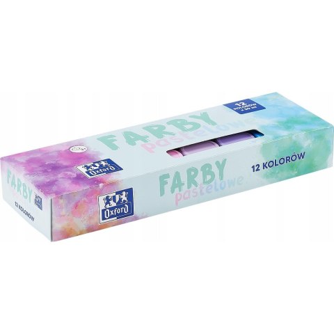 Farby plakatowe szkolne 12 kolorów pastelowych 20ml zestaw 400175578 OXFORD