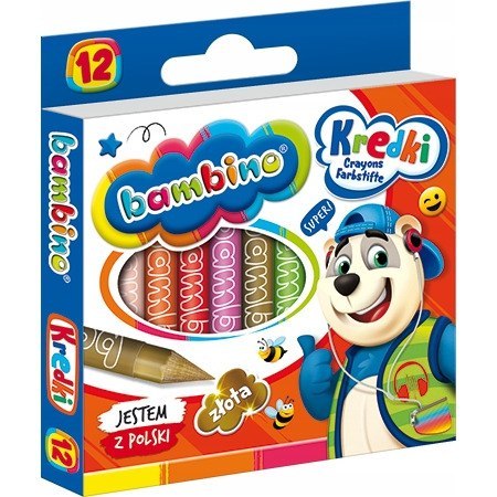 Kredki szkolne z glinki kaolinowej Zestaw 12 kredek BAMBINO St.Majewski