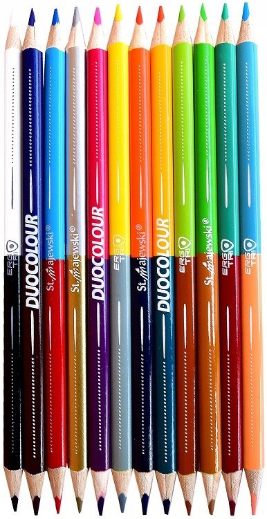 Kredki ołówkowe trójkątne dwustronne Zestaw 12 kredek 24 kolory + temperówka BAMBINO St.Majewski