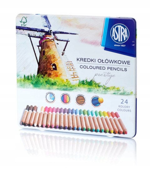 Kredki ołówkowe zestaw 24 kolory metalowe pudełko 312117002 ASTRA PRESTIGE