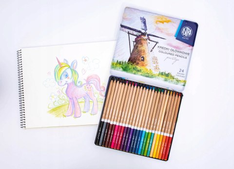 Kredki ołówkowe zestaw 24 kolory metalowe pudełko 312117002 ASTRA PRESTIGE