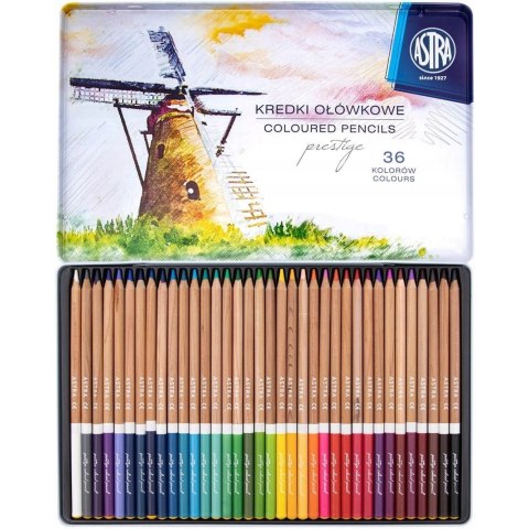 Kredki ołówkowe zestaw 36 kolorów metalowe pudełko 312117003 ASTRA PRESTIGE