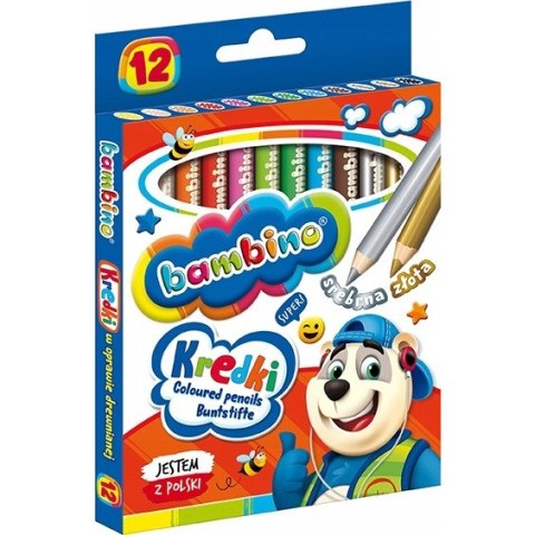 Kredki szkolne z glinki kaolinowej Zestaw 12 kredek 15cm BAMBINO Kredki szkolne z glinki kaolinowej Zestaw 12 kredek 15cm BAMBINO
