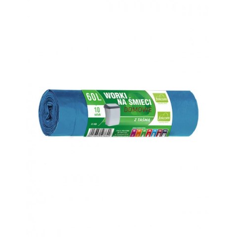 Worki na śmieci 60L HD z taśmą niebieskie (10szt) FOLCOM Worki na śmieci 60L HD z taśmą niebieskie (10szt) FOLCOM