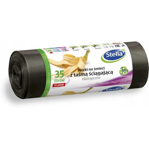 Worki na śmieci 35L LDPE ekologiczne z taśmą (15szt) STELLA WNS-4249