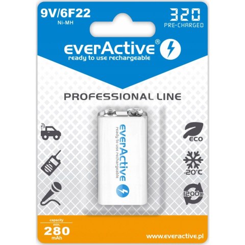 Akumulatorek EVERACTIVE Professional Line 9V/HR22/6F22 320mAh Akumulatorek EVERACTIVE Professional Line 9V/HR22/6F22 320mAh