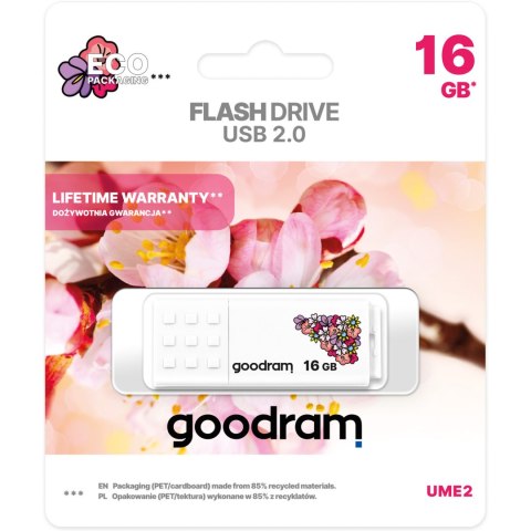 Pamięć USB 16GB GOODRAM UME2 biały USB 2.0 UME2-0160W0R11-SP wer.SPRING Pamięć USB 16GB GOODRAM UME2 biały USB 2.0 UME2-0160W0R11-SP wer.SPRING