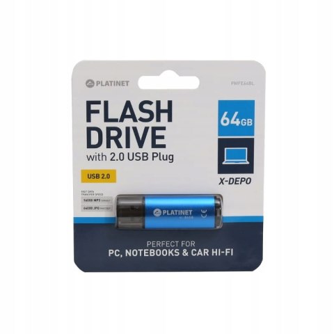 Pamięć USB-A 64GB PLATINET X-DEPO USB 2.0 niebieski (43611) Pamięć USB-A 64GB PLATINET X-DEPO USB 2.0 niebieski (43611)