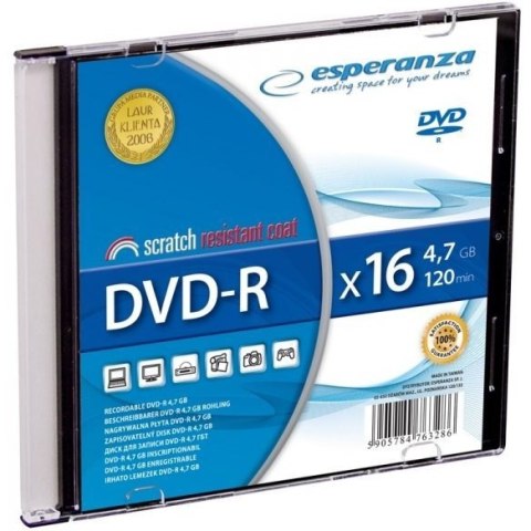 Płyta DVD-R 4,7GB ESPERANZA 16x slim 11113 Płyta DVD-R 4,7GB ESPERANZA 16x slim 11113