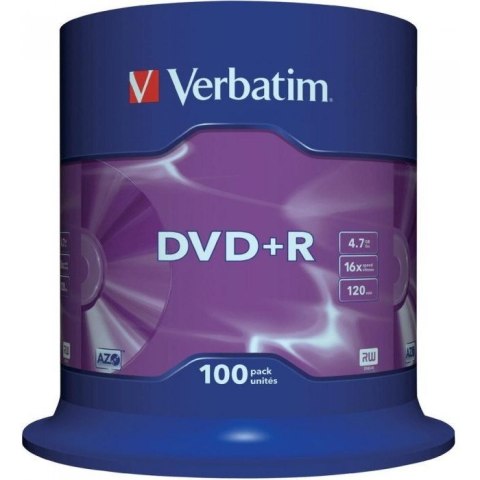 Płyta DVD+R 4,7GB VERBATIM cake (100szt) 16x Matt Silver 43551 Płyta DVD+R 4,7GB VERBATIM cake (100szt) 16x Matt Silver 43551
