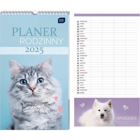 Kalendarz planer rodzinny 2026 25x43 Zwierzaki INTERDRUK
