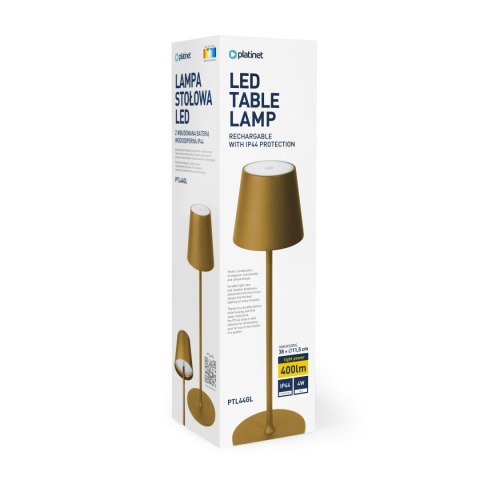 Lampka restauracyjno-barowa led PLATINET złota 4W 400lm wodoodporna z akumulatorem 4000mAh (45927)