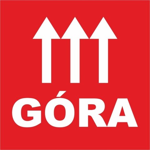 Etykieta ostrzegawcza "GÓRA" 77x77mm papierowa na roli (1000szt) BULK Etykieta ostrzegawcza "GÓRA" 77x77mm papierowa na roli (1000szt) BULK