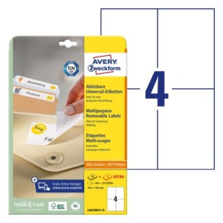 Etykiety białe 105x148mm (25 arkuszy = 100 etykiet) usuwalne L6028REV-25 AVERY ZWECKFORM