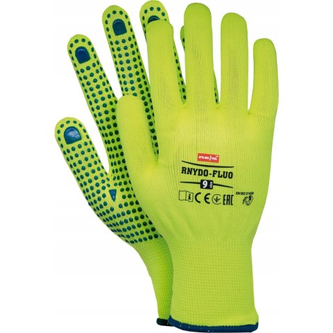 Rękawice REIS RNYDO-FLUO SE poliestrowe nakrapiane pcv seledynowe fluorescencyjne roz.7/S