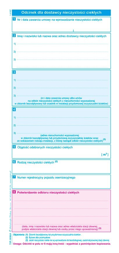 S-100-8 Potwierdzenie odbioru nieczystości ciekłych w zlewni MICHALCZYK I PROKOP