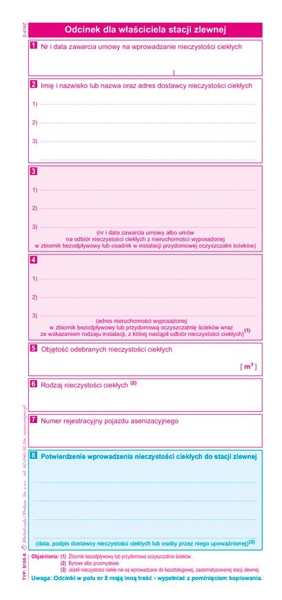 S-100-8 Potwierdzenie odbioru nieczystości ciekłych w zlewni MICHALCZYK I PROKOP