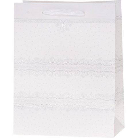 Torebka prezentowa 26x32x12cm Lux brokat BIAŁA A4 ROZETTE