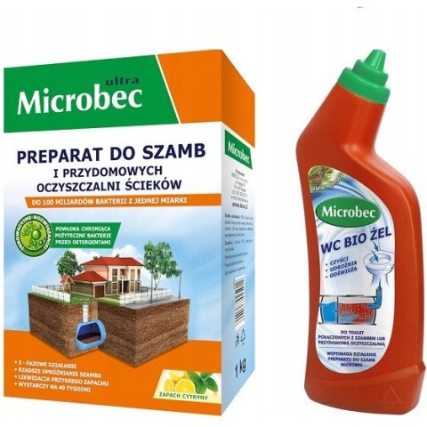 Microbec zestaw: Microbec ULTRA 1kg zapach cytryny - preparat do szamb + Microbec WC Bio Żel 500ml BROS Microbec zestaw: Microbec ULTRA 1kg zapach cytryny - preparat do szamb + Microbec WC Bio Żel 500ml BROS