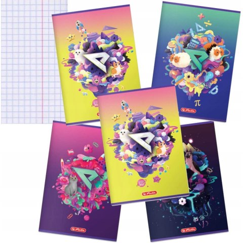 Zestaw Zeszyt A5 60k kratka 70g EKIPA (5 sztuk) + Farby plakatowe 8 kolorów HERLITZ