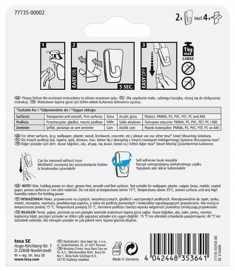 Haczyk dekoracyjny samoprzylepny TESA 1kg. ( 2sztuki) przezroczysty 77735-00002-00 TS