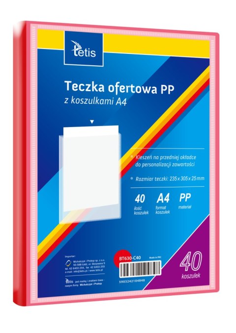 Teczka ofertowa A4 PP 40 koszulek CZERWONA BT630-C40 TETIS