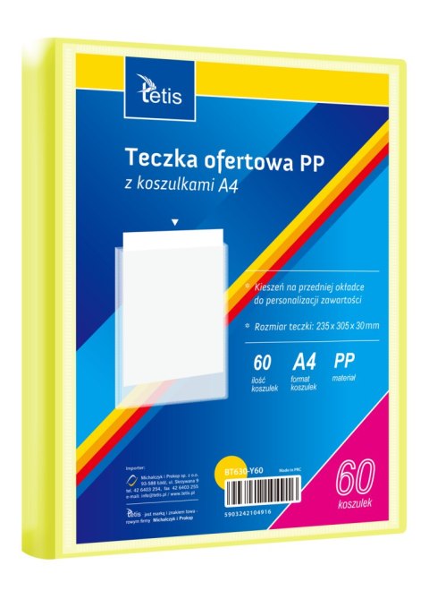 Teczka ofertowa A4 PP 60 koszulek ŻÓŁTA BT630-Y60 TETIS