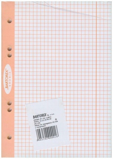 Wkład do segregatora A5 kratka kol.marg. BARTOREX