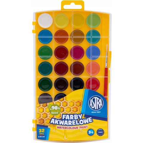 Farby akwarelowe szkolne zestaw 32 kolory + pędzelek 302023002 ASTRA