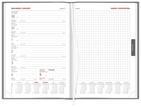 Kalendarz A5 Aluminium STANDARD tygodniowy z notesem p.biały 237 A5TNB srebrny Wokół Nas