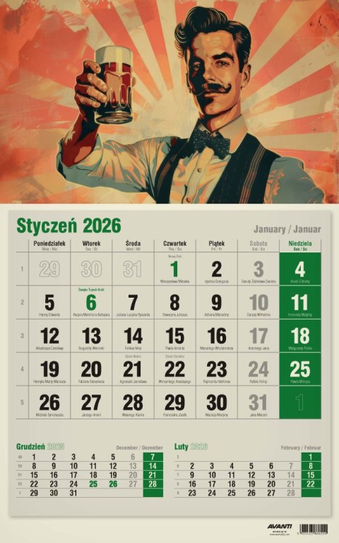 Kalendarz ścienny jednodzielny KTJ EKO AVANTI